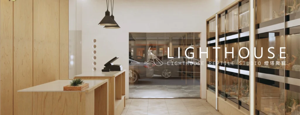 燈塔爬寵LIGHTHOUSE店內空間，「燈塔」象徵著每個生命都能在這裡找到他的避風港！ 高雄在地的人氣爬蟲寵物店，各式各樣的爬寵販售、全方位飼養用具販售、寵物住宿以及生命教學！